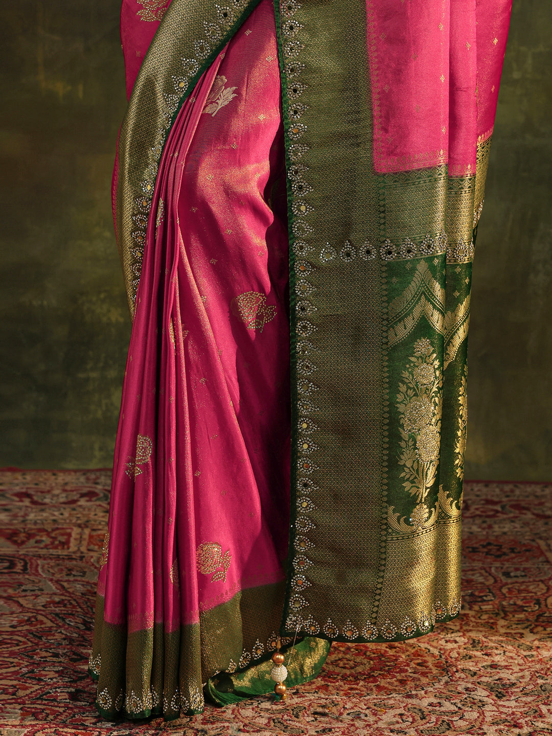 Libas Art Pink Embellished Silk Blend With Unstitched Blouse Piece