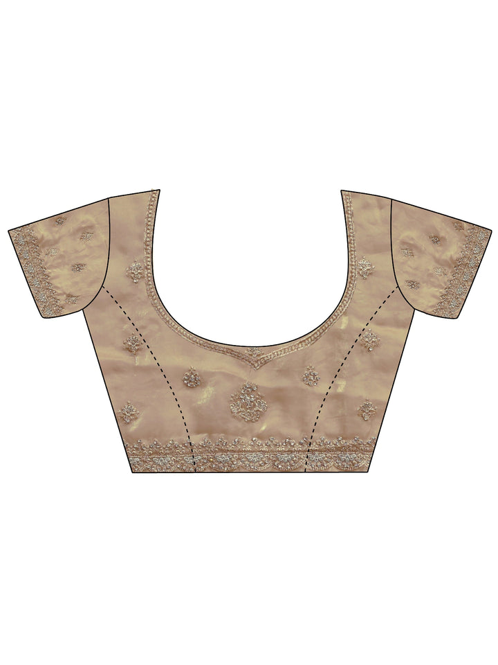 Libas Art Beige Embellished Tissue Saree With Unstitched Blouse Piece