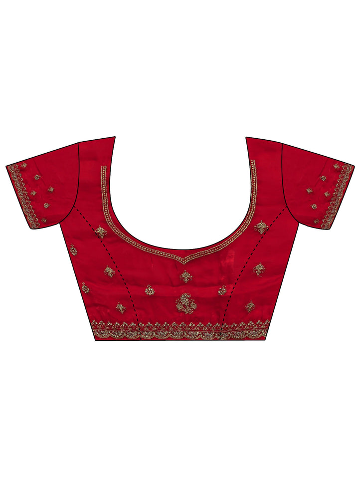 Libas Art Red Embellished Tissue Saree With Unstitched Blouse Piece