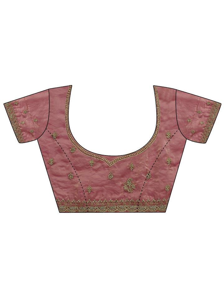 Libas Art Peach Embellished Tissue Saree With Unstitched Blouse Piece