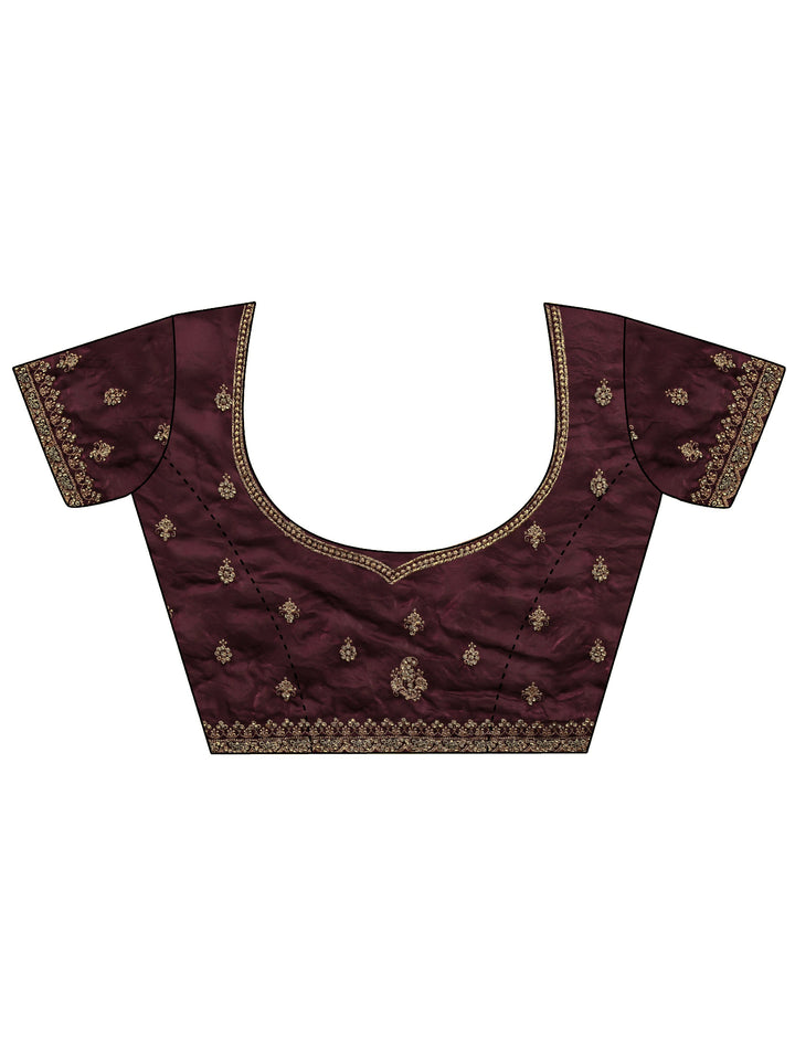 Libas Art Magenta Embellished Tissue Saree With Unstitched Blouse Piece