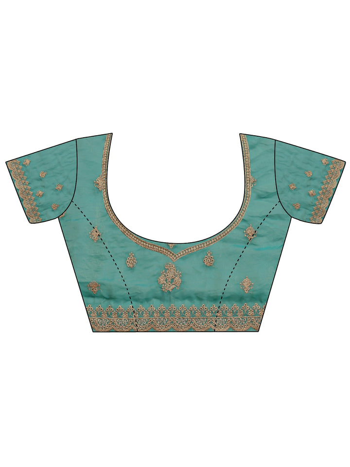 Libas Art Blue Embellished Tissue Saree With Unstitched Blouse Piece