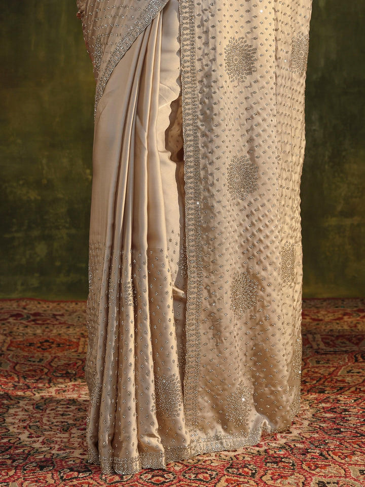 Libas Art Ivory Embellished Satin Saree With Unstitched Blouse Piece