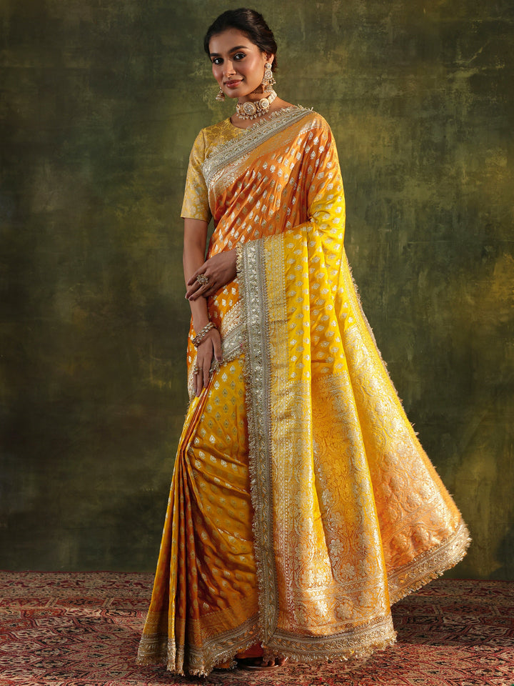 Libas Art Mustard Embellished Woven Design Silk Blend Saree With Unstitched Blouse Piece