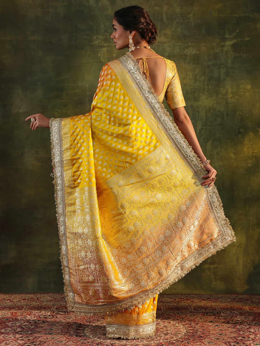 Libas Art Mustard Embellished Woven Design Silk Blend Saree With Unstitched Blouse Piece