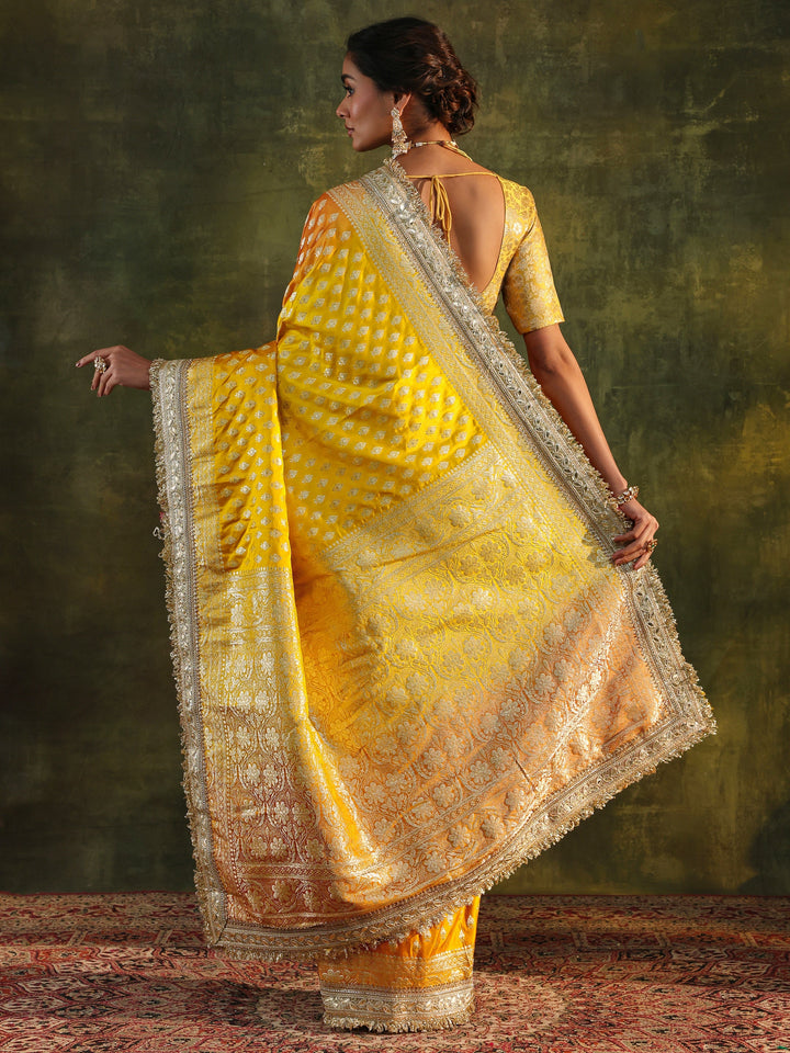 Libas Art Mustard Embellished Woven Design Silk Blend Saree With Unstitched Blouse Piece
