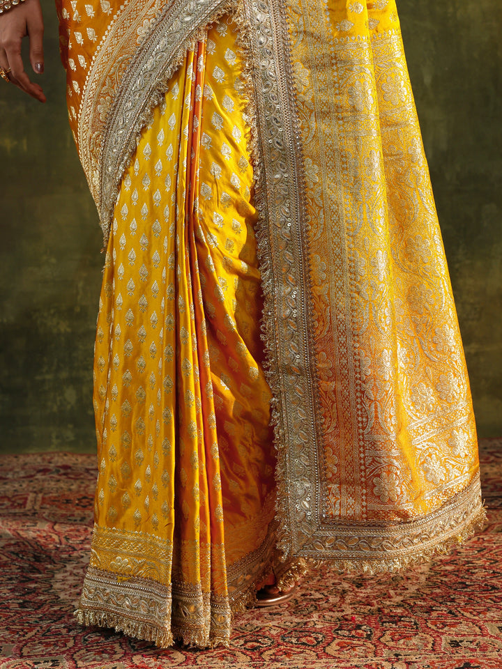 Libas Art Mustard Embellished Woven Design Silk Blend Saree With Unstitched Blouse Piece