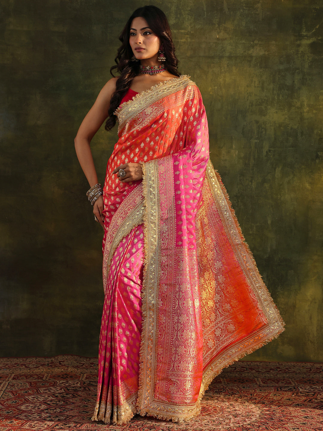 Libas Art Pink Banarasi Silk Blend Saree With Unstitched Blouse Piece