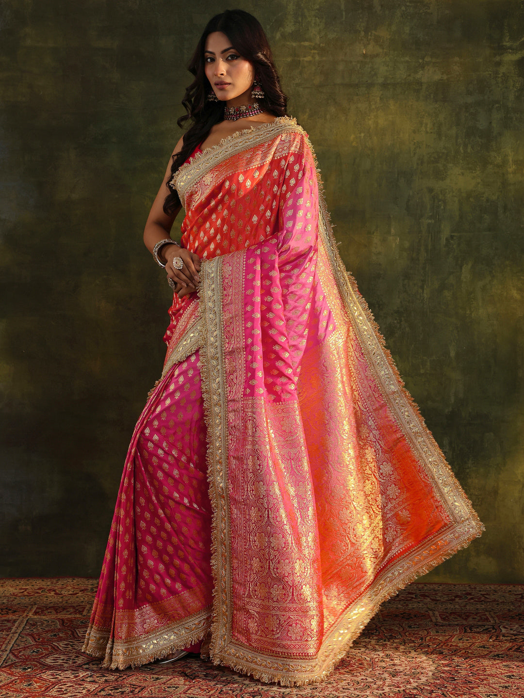 Libas Art Pink Banarasi Silk Blend Saree With Unstitched Blouse Piece