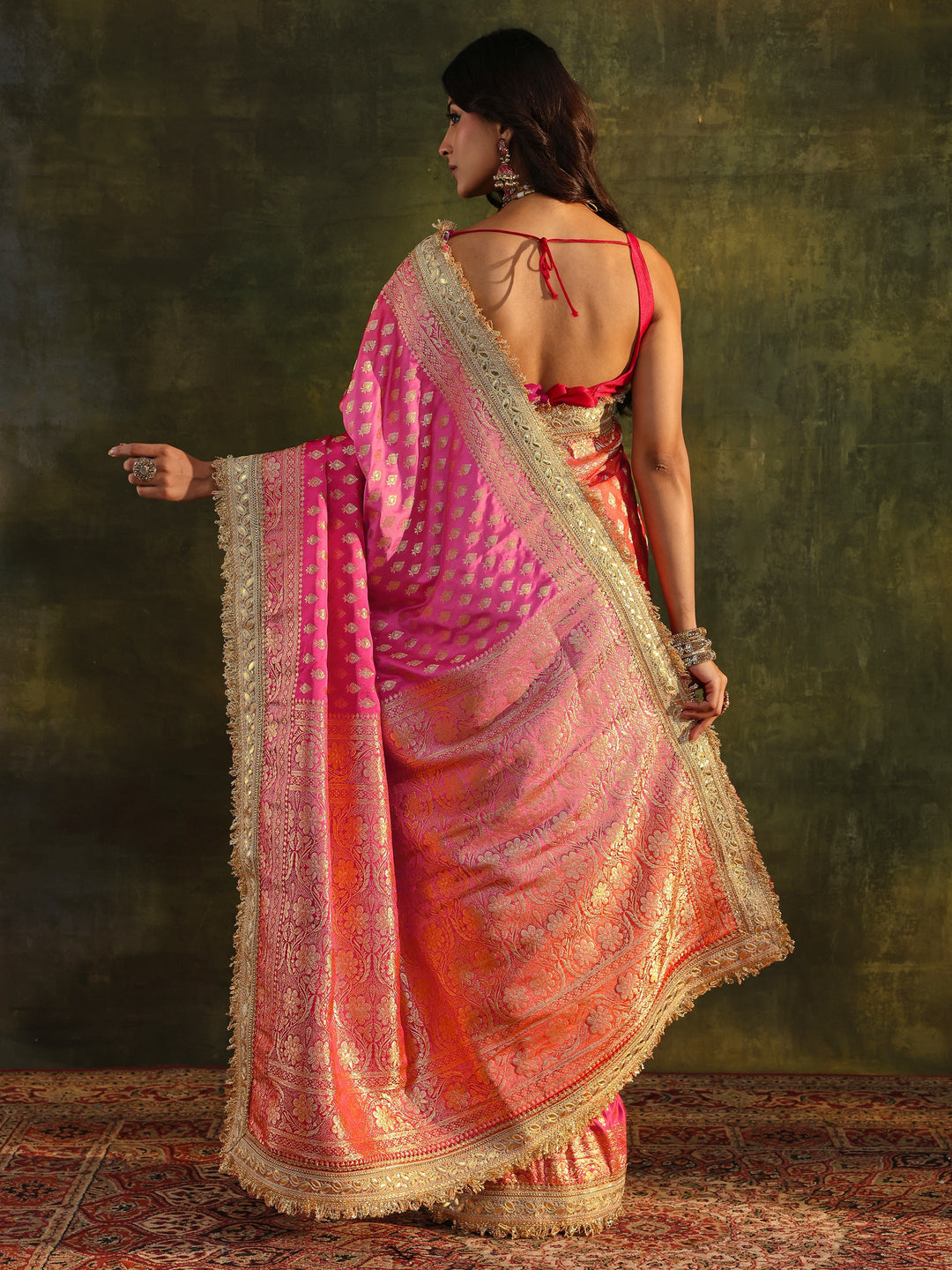 Libas Art Pink Banarasi Silk Blend Saree With Unstitched Blouse Piece