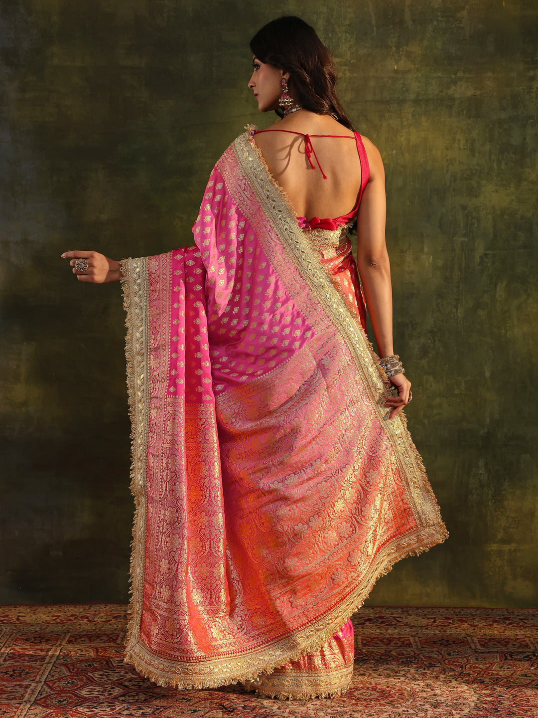 Libas Art Pink Banarasi Silk Blend Saree With Unstitched Blouse Piece