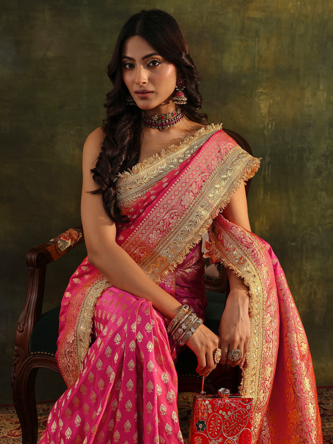 Libas Art Pink Banarasi Silk Blend Saree With Unstitched Blouse Piece