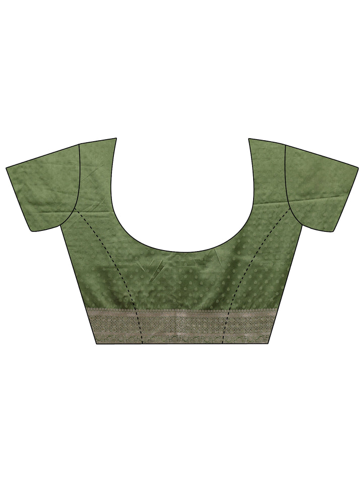 Green Woven Design Satin Banarasi Saree With Unstitched Blouse Piece