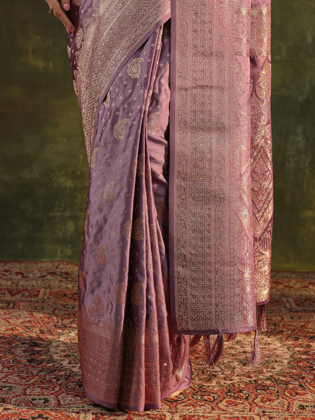 Purple Woven Design Satin Banarasi Saree With Unstitched Blouse Piece