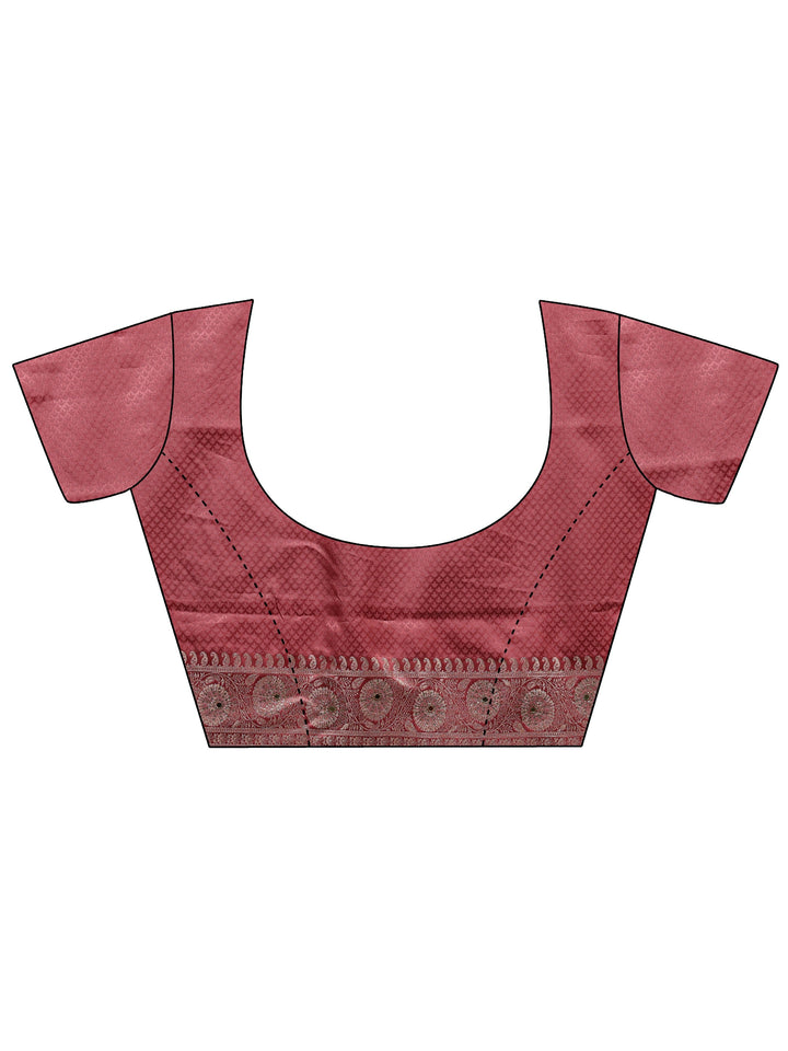 Peach Woven Design Satin Banarasi Saree With Unstitched Blouse Piece