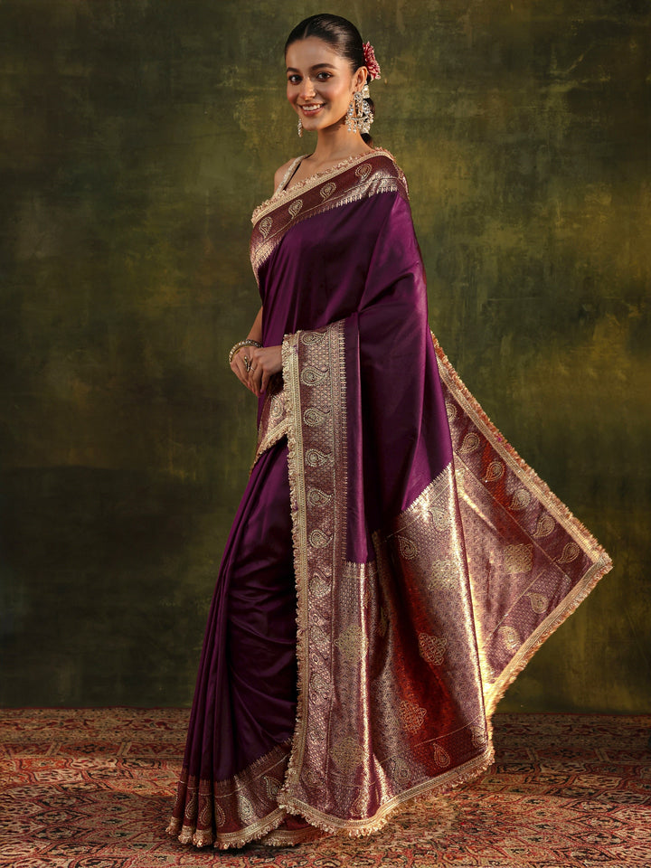 Burgundy Ethnic Silk Blend Saree With Unstitched Blouse Piece