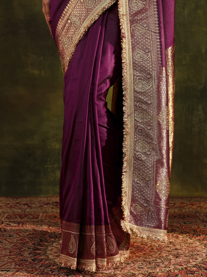 Burgundy Ethnic Silk Blend Saree With Unstitched Blouse Piece
