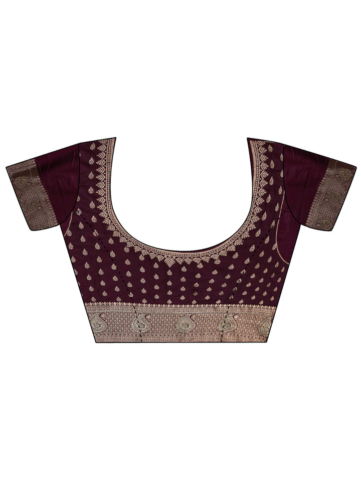 Burgundy Ethnic Silk Blend Saree With Unstitched Blouse Piece