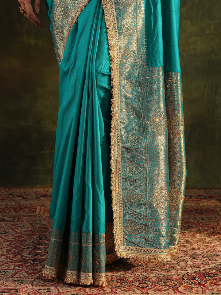 Libas Blue Embellished Silk Blend Saree With Unstitched Blouse Piece