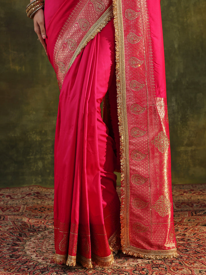 Pink Ethnic Silk Blend Saree With Unstitched Blouse Piece
