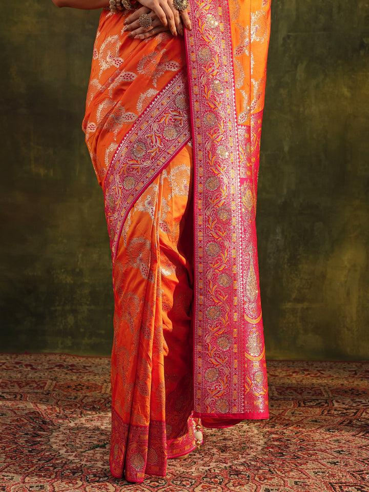 Mustard Woven Design Silk Blend Banarasi Saree With Unstitched Blouse Piece