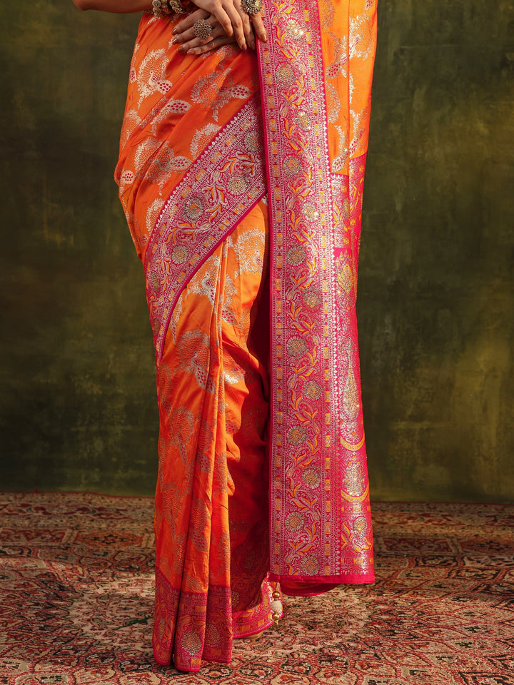 Libas Mustard Woven Design Silk Blend Banarasi Saree With Unstitched Blouse Piece