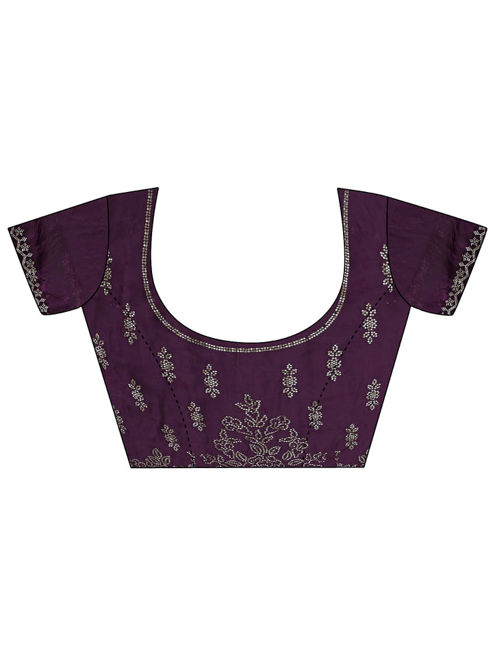 Purple Embellished Tissue Saree With Unstitched Blouse Piece