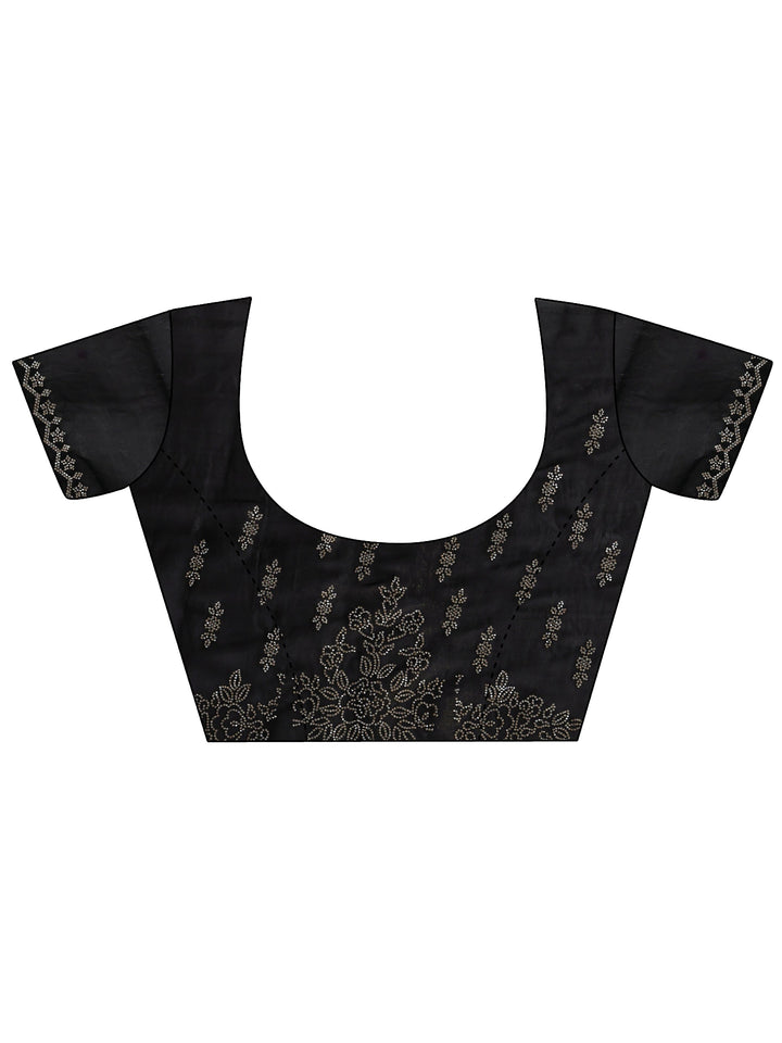 Black Embellished Tissue Saree With Unstitched Blouse Piece
