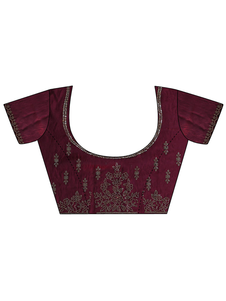Maroon Embellished Tissue Saree With Unstitched Blouse Piece