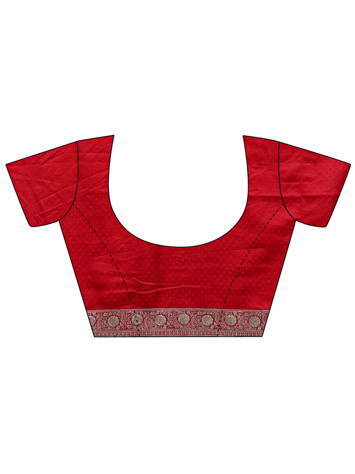 Libas Art Red Woven Design Satin Banarasi Saree With Unstitched Blouse Piece
