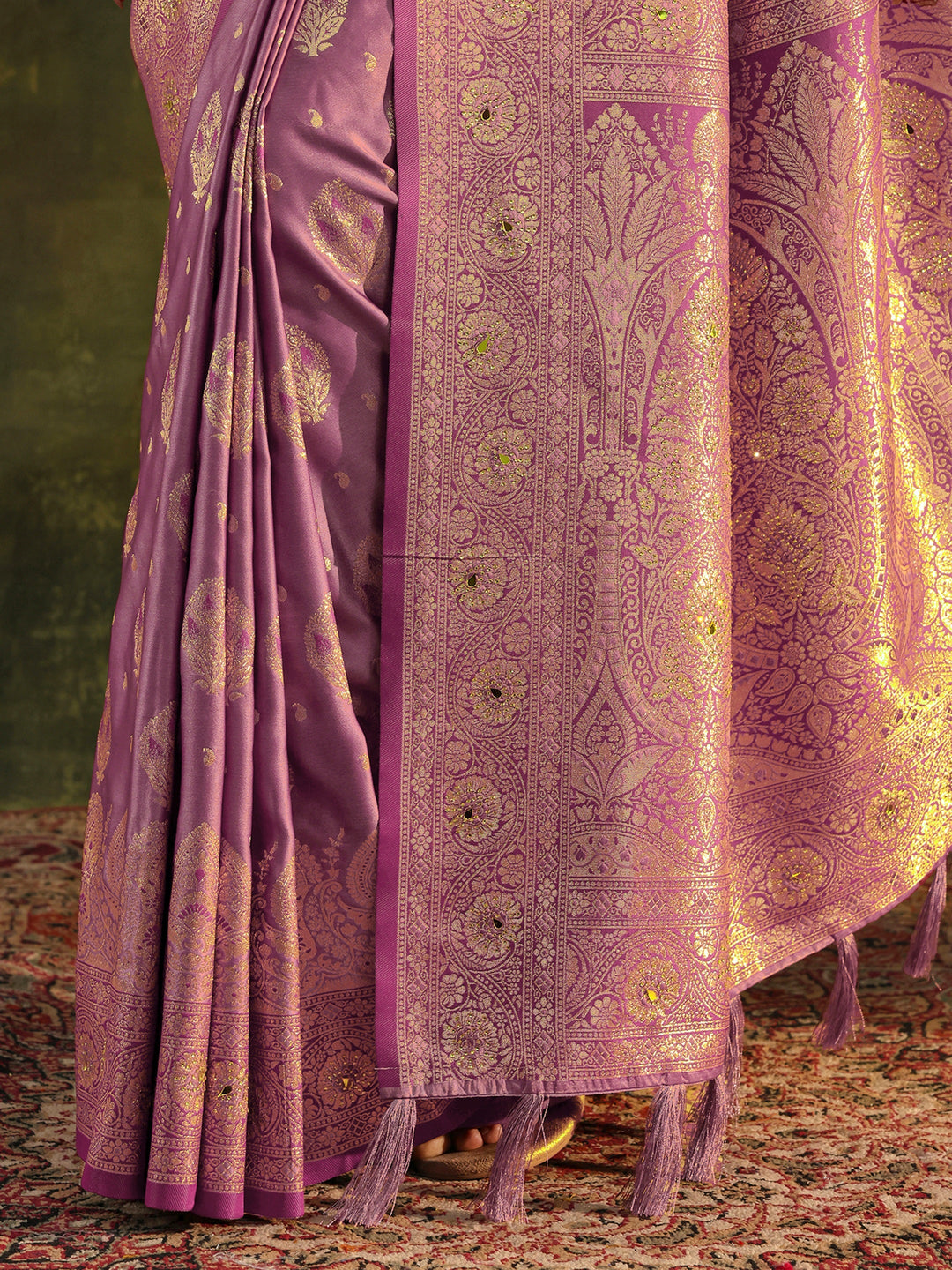 Purple Banarasi Silk Blend Saree With Unstitched Blouse Piece