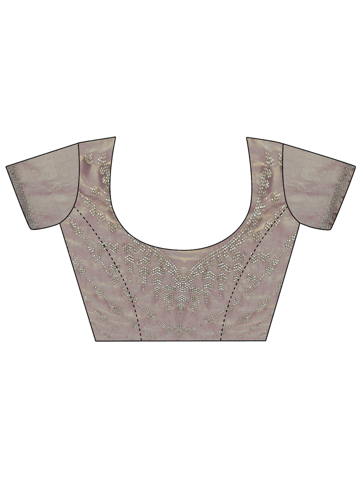 Purple Embellished Tissue Saree With Unstitched Blouse Piece