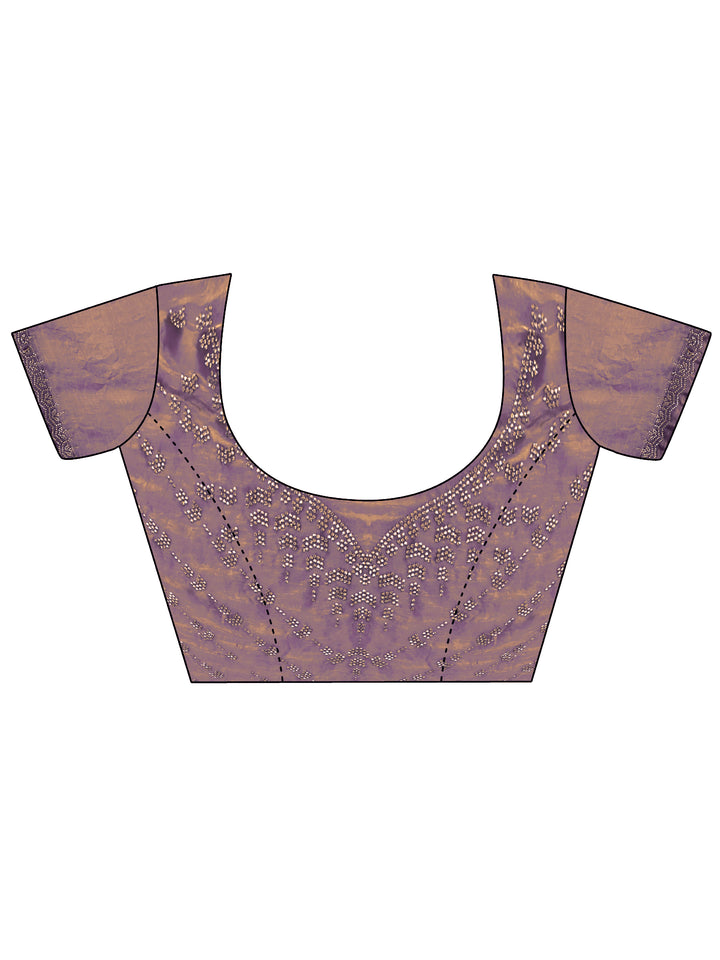 Purple Embellished Tissue Saree With Unstitched Blouse Piece