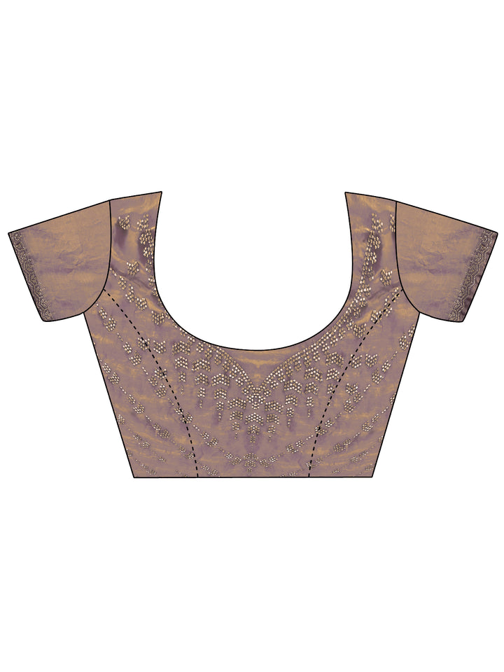Purple Embellished Tissue Saree With Unstitched Blouse Piece