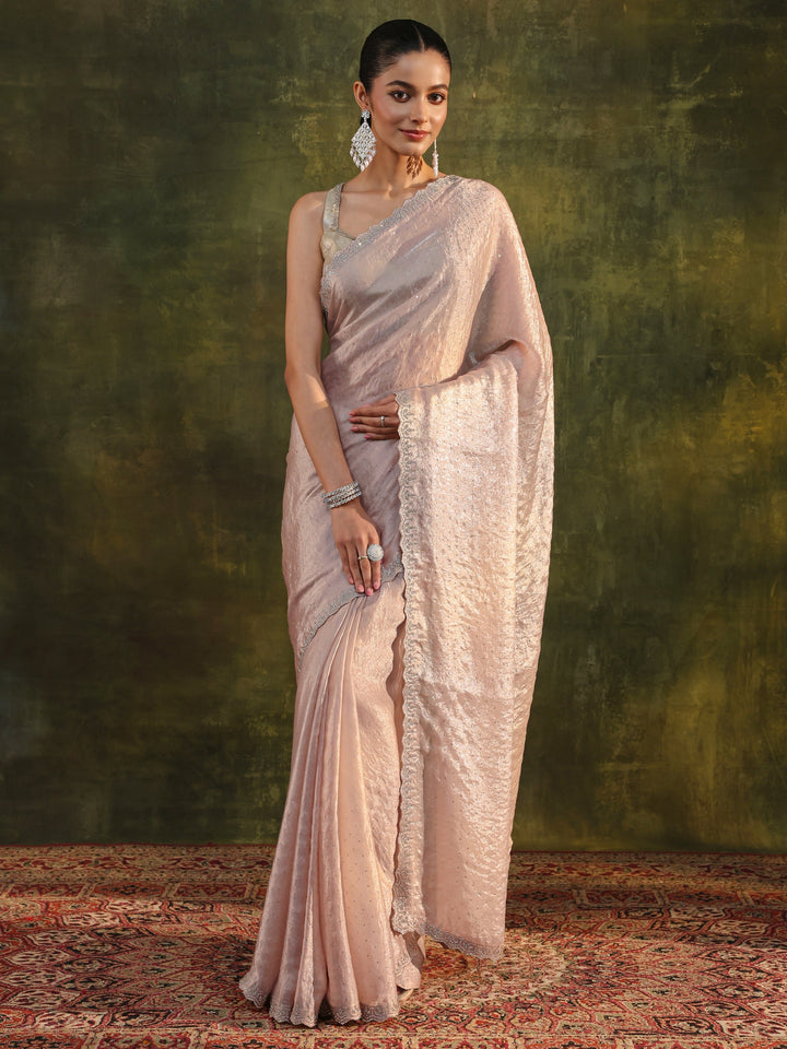 Ivory Embellished Tissue Saree With Unstitched Blouse Piece