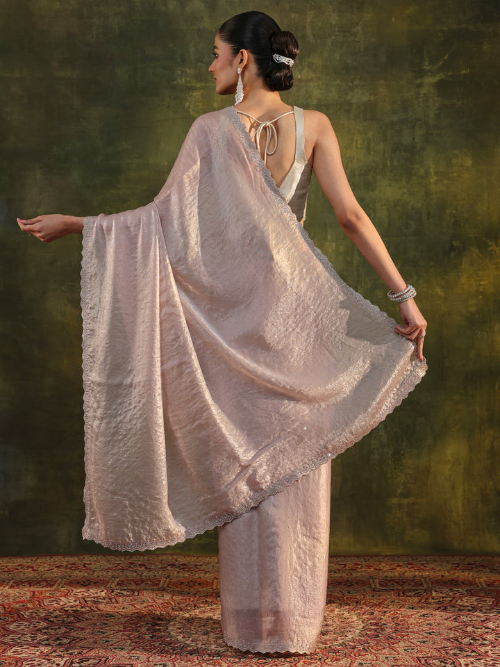 Ivory Embellished Tissue Saree With Unstitched Blouse Piece