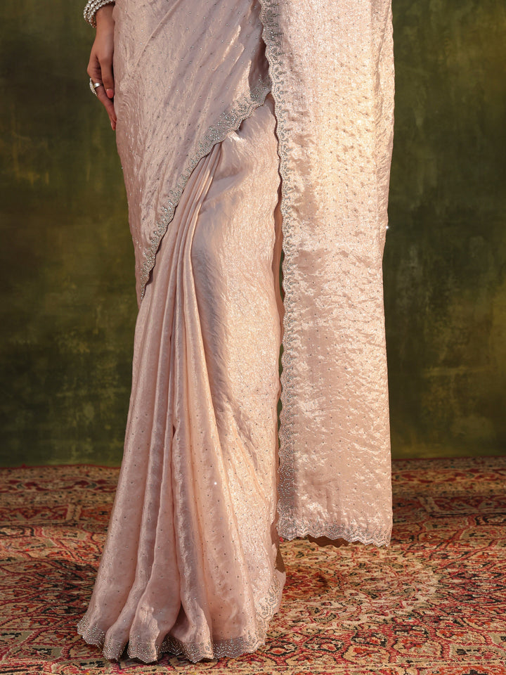 Ivory Embellished Tissue Saree With Unstitched Blouse Piece