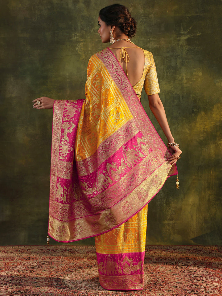 Libas Art Mustard Embellished Satin Saree With Unstitched Blouse Piece