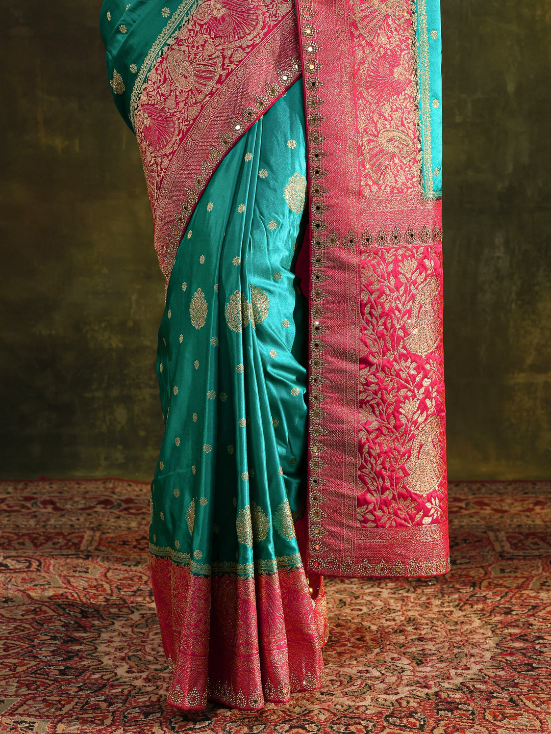 Libas Blue Woven Design Satin Banarasi Saree With Unstitched Blouse Piece