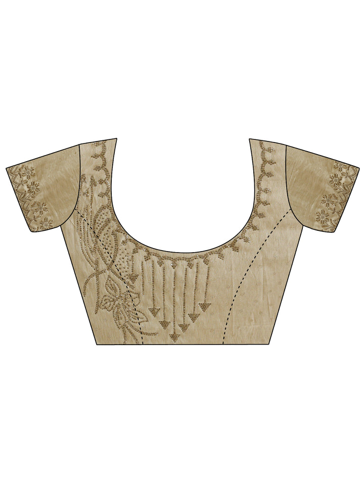 Gold Floral Embellished Silk Saree With Unstitched Blouse Piece