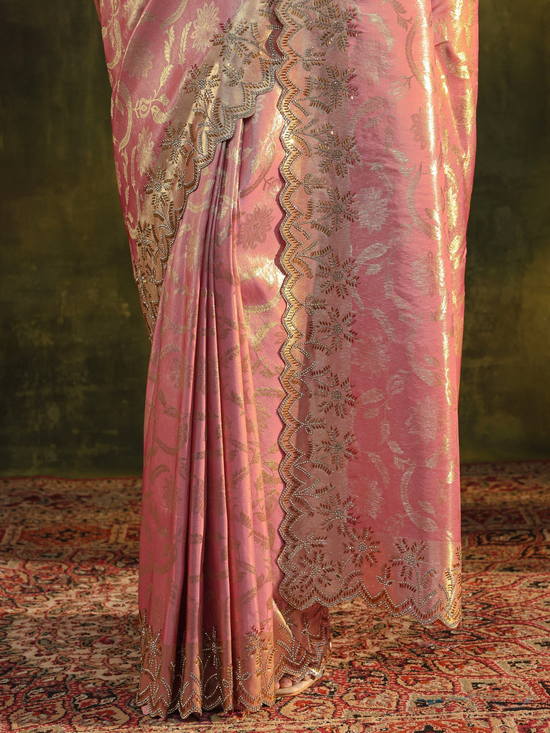 Libas Peach Woven Design Silk Banarasi Saree With Unstitched Blouse Piece