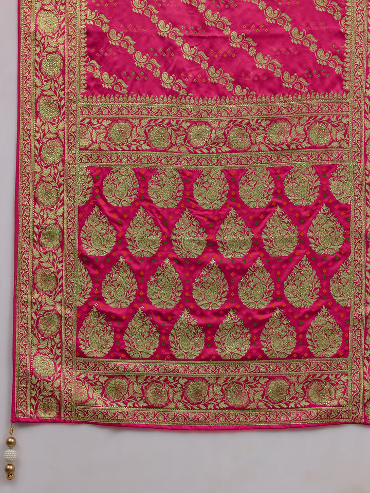 Libas Art Mustard Gharchola Satin Saree With Unstitched Blouse Piece