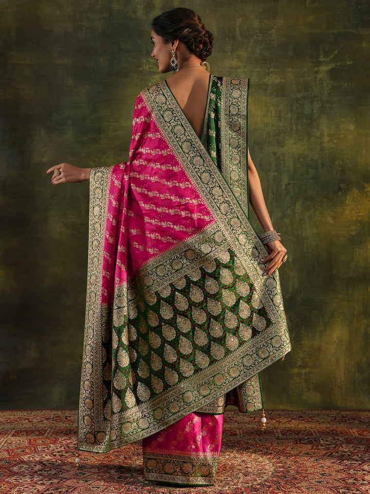 Libas Art Pink Gharchola Satin Saree With Unstitched Blouse Piece