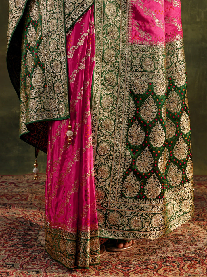 Libas Art Pink Gharchola Satin Saree With Unstitched Blouse Piece