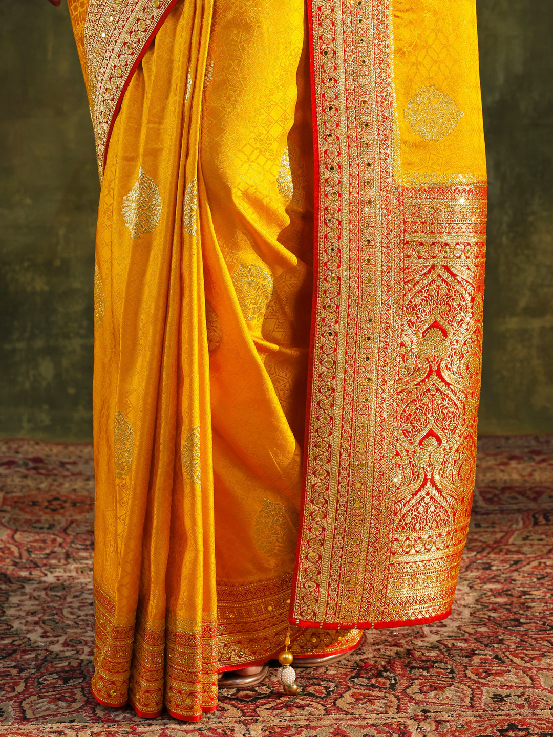Libas Art Mustard Embellished  Silk Blend Saree With Unstitched Blouse Piece