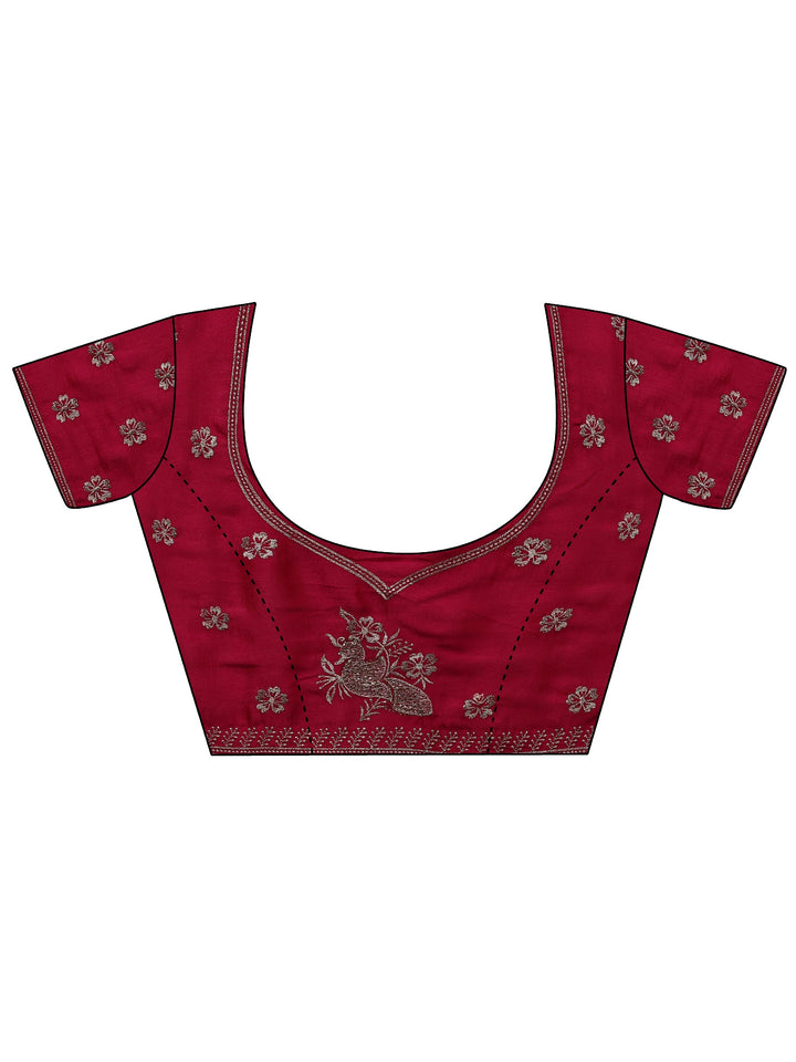 Pink Floral Embroidered Silk Blend Saree With Unstitched Blouse Piece