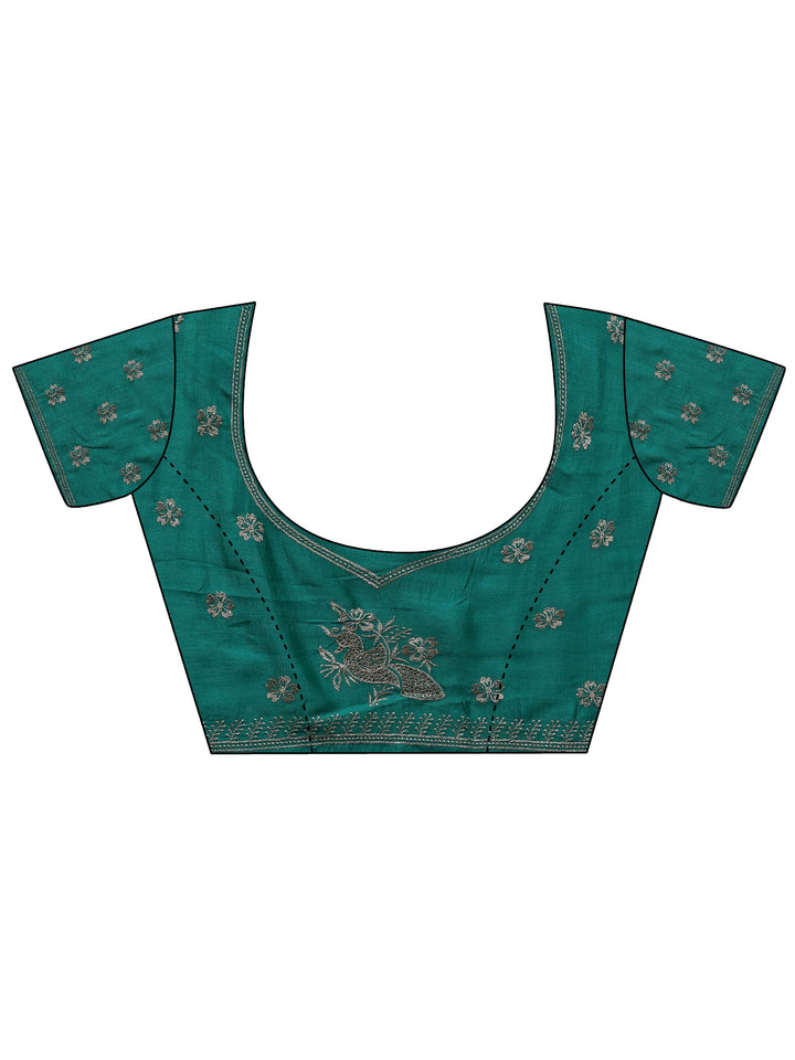 Green Floral Embroidered Silk Blend Saree With Unstitched Blouse Piece