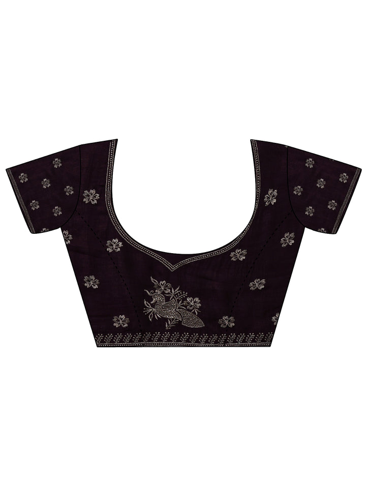 Purple Floral Embroidered Silk Blend Saree With Unstitched Blouse Piece