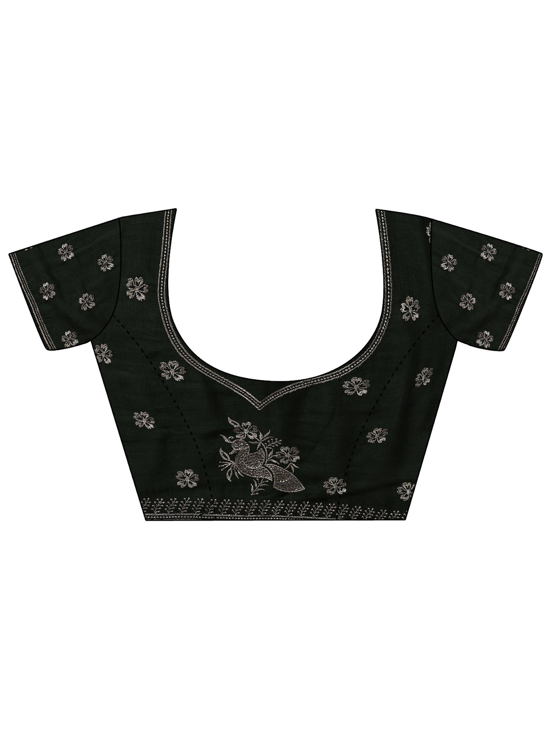 Green Floral Embroidered Silk Blend Saree With Unstitched Blouse Piece