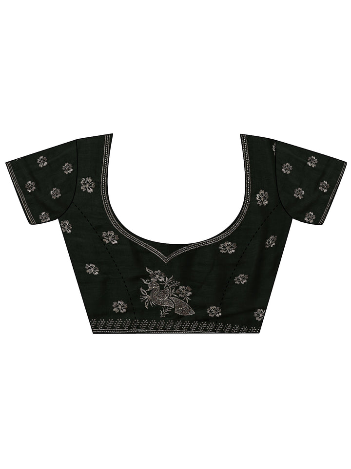 Green Floral Embroidered Silk Blend Saree With Unstitched Blouse Piece